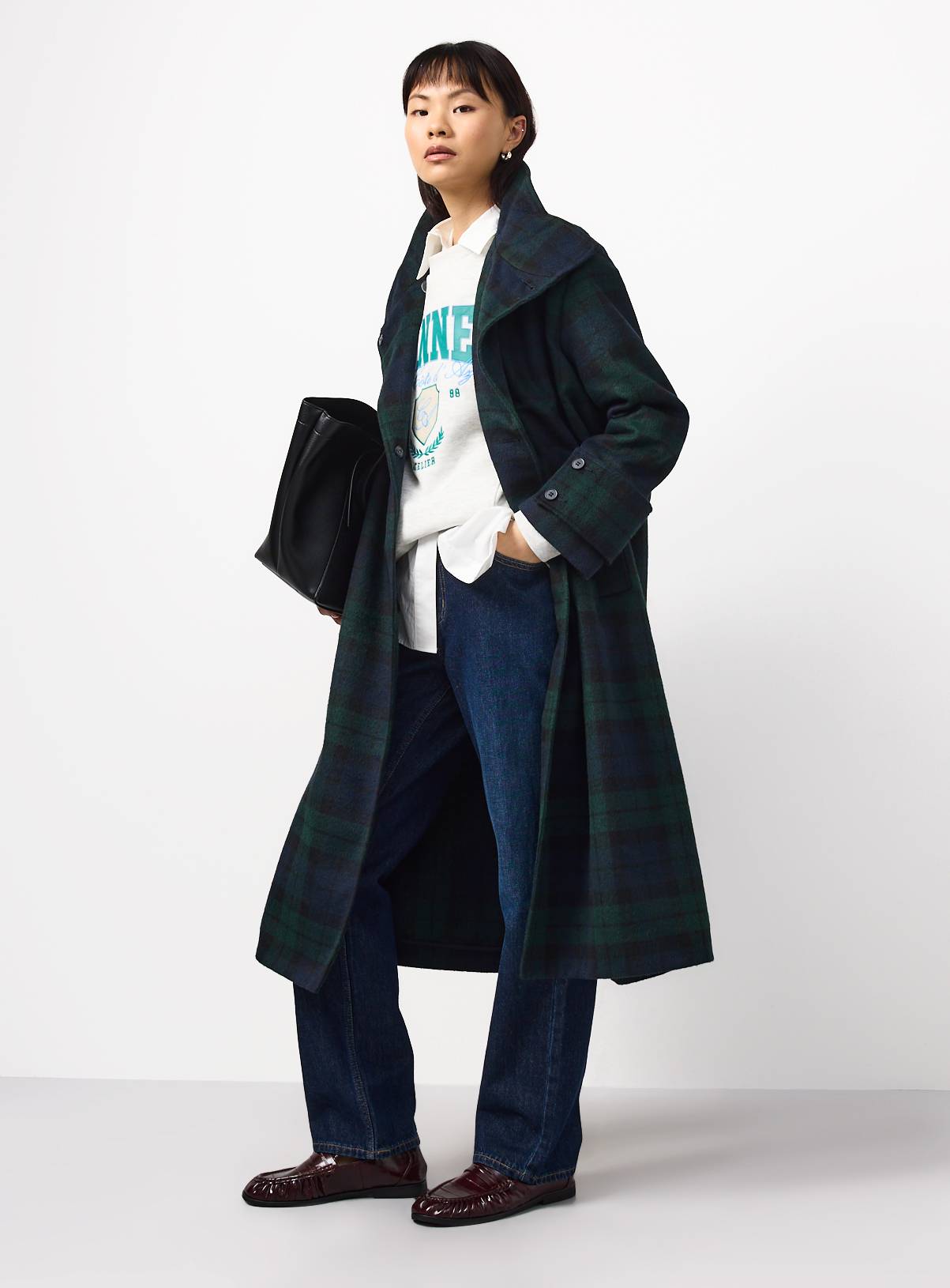 Navy Funnel Neck Check Coat XS - Image 3